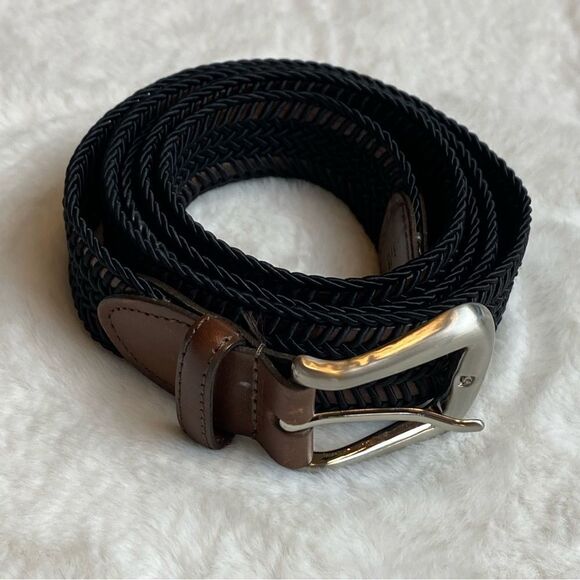 Torino Made In USA Brown Leather Black Braiding Belt Size 44 - Picture 1 of 10